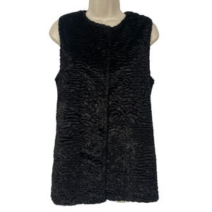 Adrianna Papell Jacket Sweater Vest Womens Small Black Faux Fur Black Knit Retro